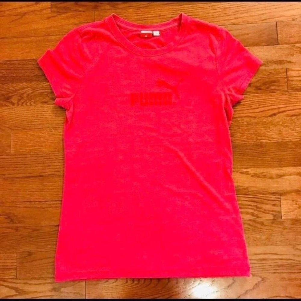 WOMENS RED PUMA SHIRT WORKOUT CASUAL SUMMER